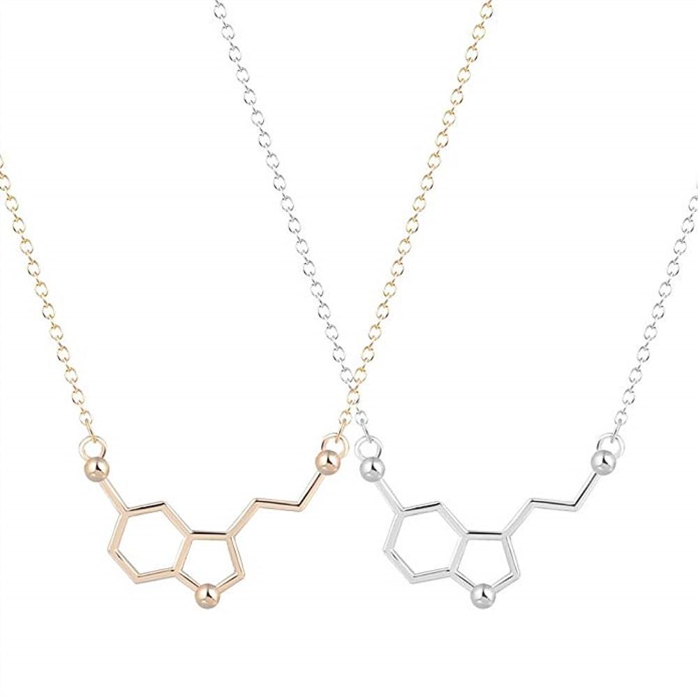 Personalized Custom Metal Alloy 3D Design Caffeine Serotonin Acetylcholine Dopamine Molecule Structure Chemical Necklace Jewelry