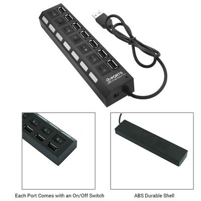 Hub USB 7 Ports Splitter avec Interrupteurs Marche/Arrêt Câble Long pour Ordinateur Portable PC de Bureau Transfert de Données