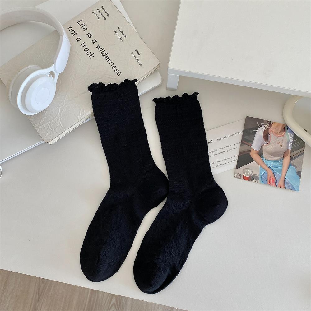 Oxygen Cotton Boneless Lace Ballet Style White Lolita Socks Summer Cutout Mesh Thin [Non-Nylon]