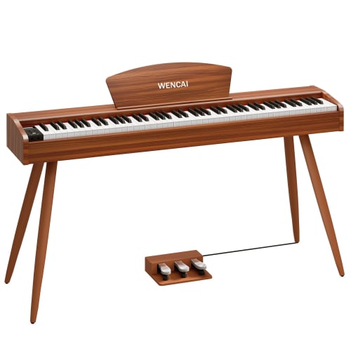 WENCAI Digital Piano, 88 Keys, Hammer Cushion Keys, Wooden Design, Practice Piano for Beginners and Children, MIDI Connector Compatible, 3 Pedals, Sta