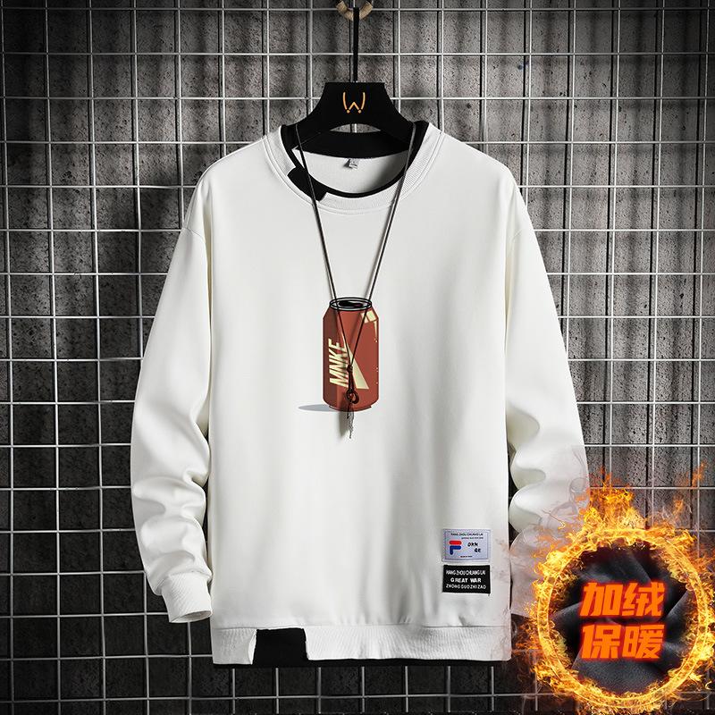 Winter Fleece Sweater Men'S Crew Neck Trendy Brand Long-Sleeved Bottoming Shirt Student Sports And Leisure Men'S Sweater Fleece Thickened