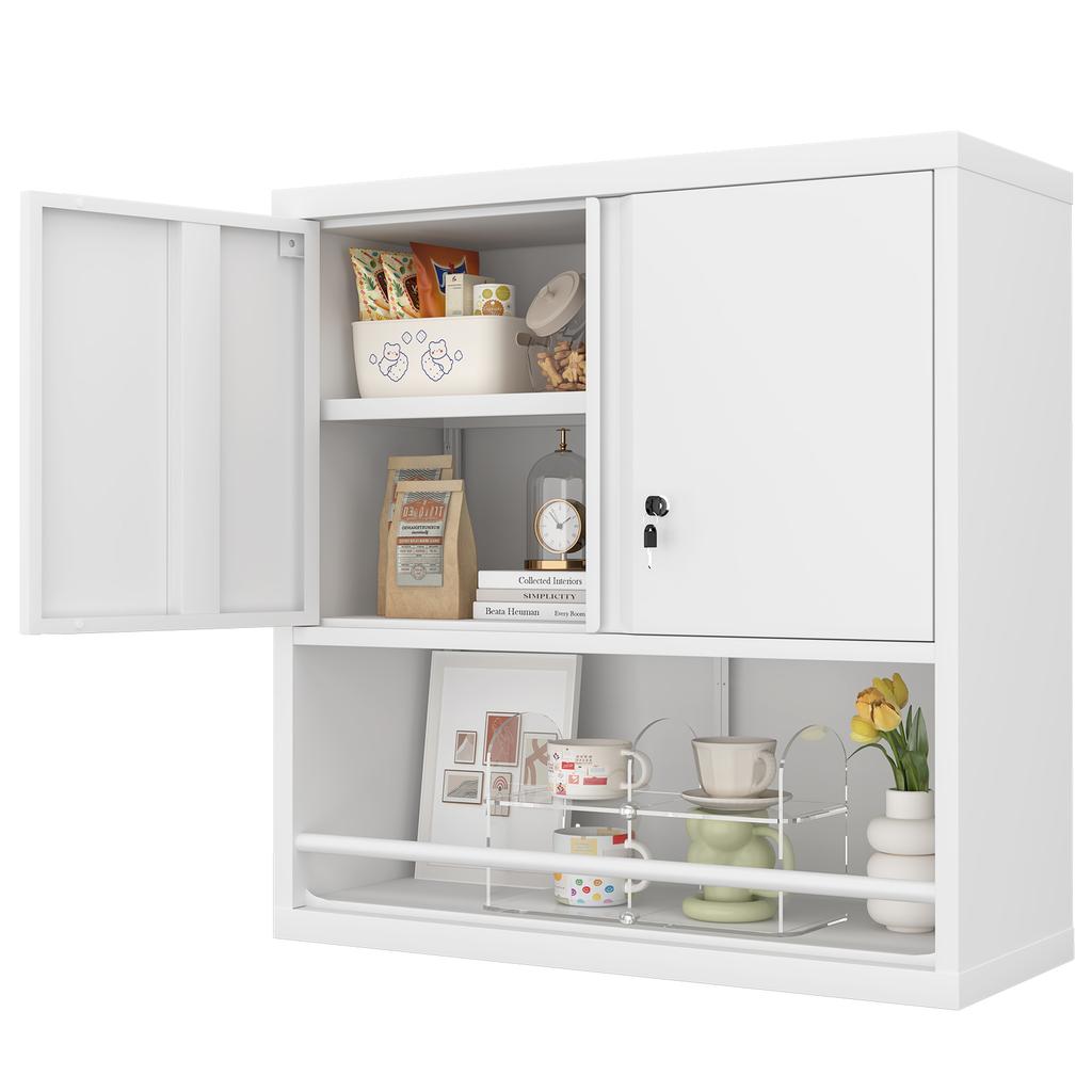 Tall 2-Door Metal Storage Cabinet with Adjustable Shelves, Steel Kitchen Pantry Cabinet for Kitchen, Living Room, Dining Room & Office
