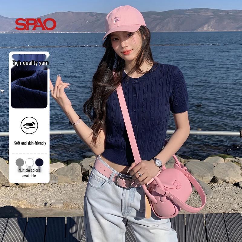 SPAO Women s Gentle Cable Knit Short Sleeve Cardigan L