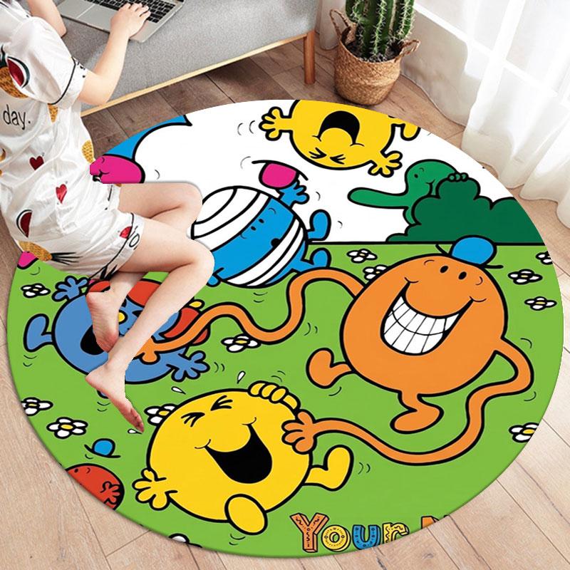 Mr. Men Little Miss Custom Name Round Area Rug,Carpet Rug for Living Room Bedroom Sofa Playroom Decor,Non-slip Floor Mat