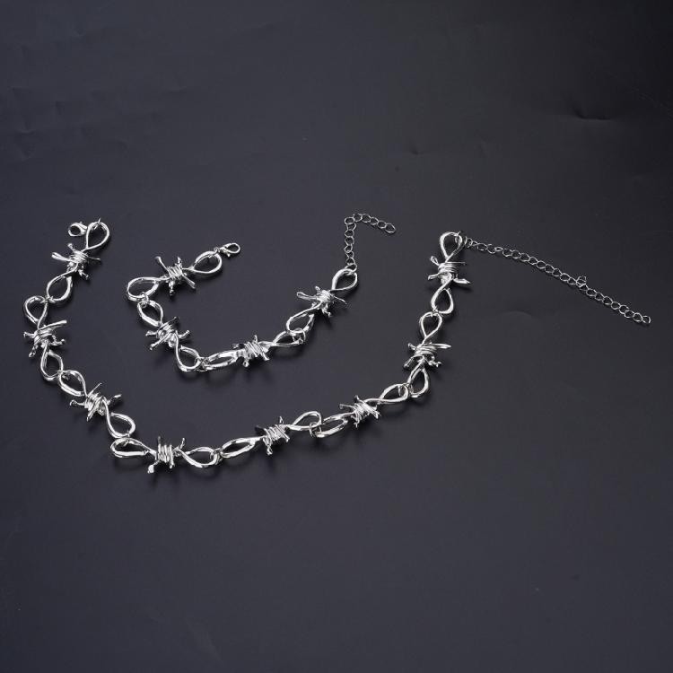 Punk Jewelry Set Barbed Wire Brambles Necklace Bracelet for Motorcyclists Bikers