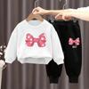 Kids Girls 2Pcs Sweatshirt Outfit Rib Trim Sweatshirt and Jogger Pants Casual Suit