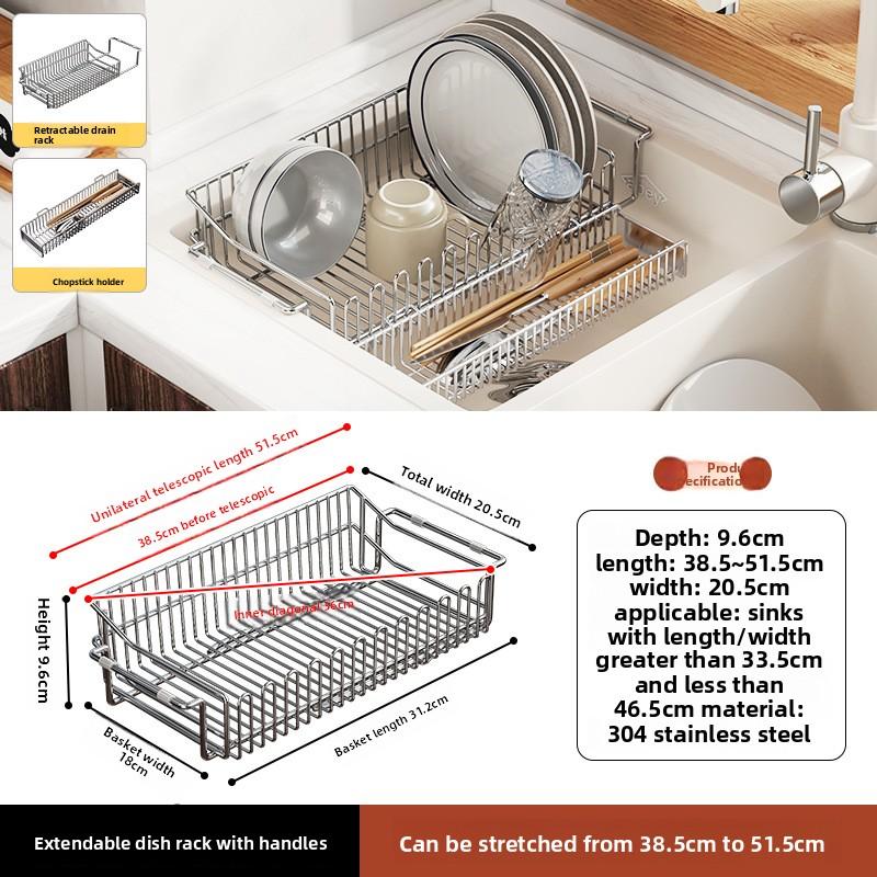 304 Edelstahl Spülbecken Ablaufgestell Teleskopisch Küche Geschirr Aufbewahrungsgestell Filter Waschbecken Regal Ablauf