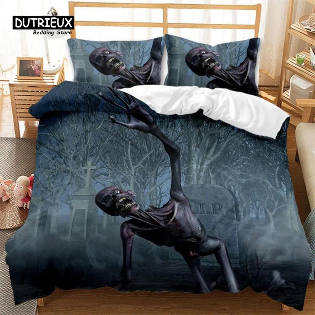 Dark Skull Duvet Cover Microfiber Gothic Skeleton Bedding Set Horror Theme Comforter Cover Queen For Teen Adults Bedroom Decor