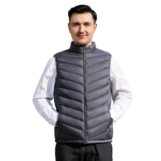 Men Cotton Vest Stand Collar Sleeveless Zipper Closure Thermal Jacket with Pockets Solid Color Winter Waistcoat