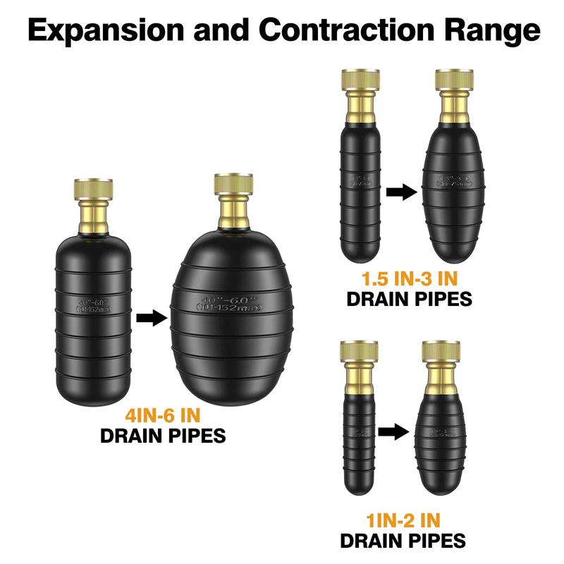 Drain Bladder Fits 1" To 2", 1.5" To 3", 4" To 6" Pipes Rubber Cleaning Bladder, Used For Sewer, Water Pipe Dredging Cleaning