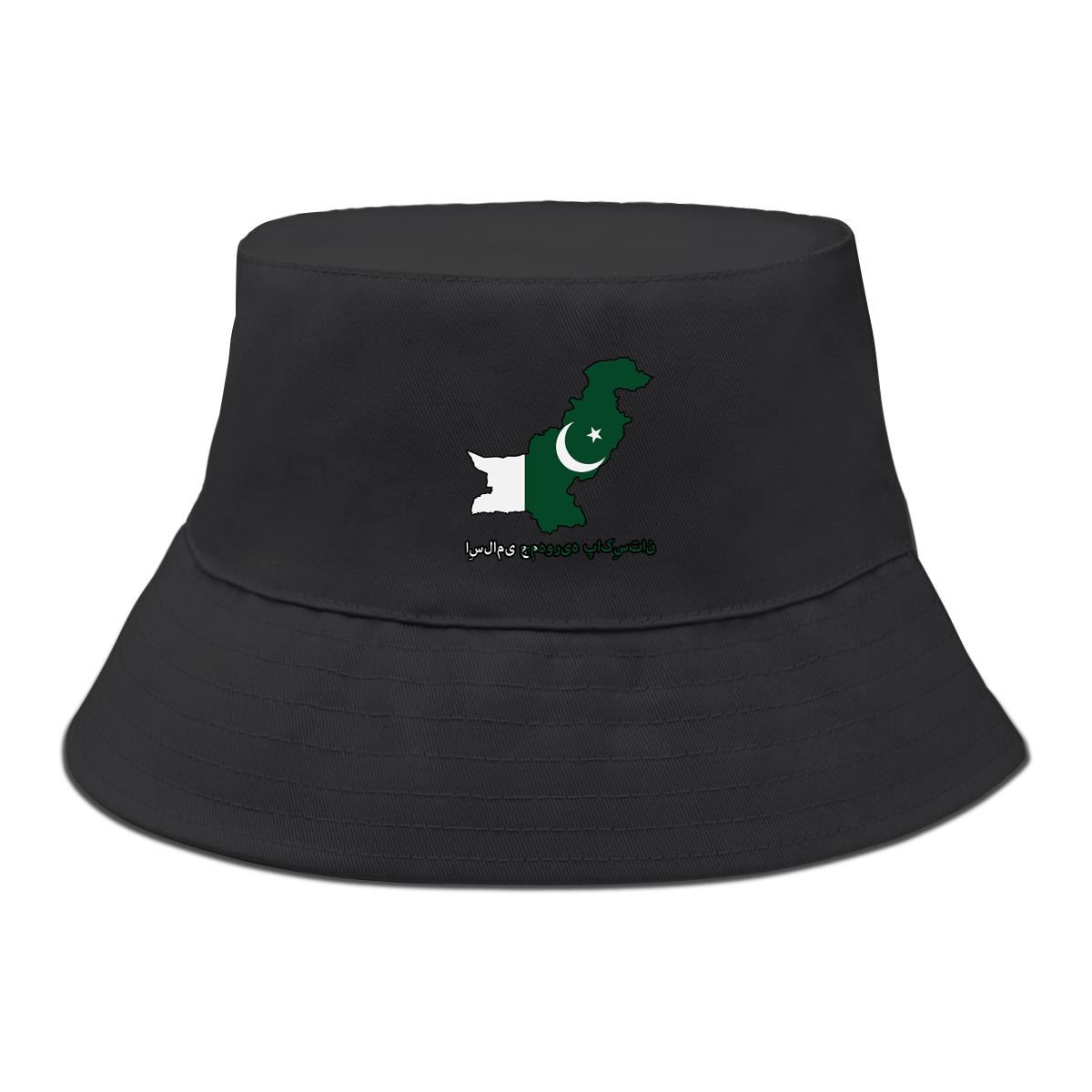 

Bucket Hat With Map Flag of Pakistan Print , Patriotic Men s Hat Summer Wide Brim Fashion Fishing Cap as the picture чорний