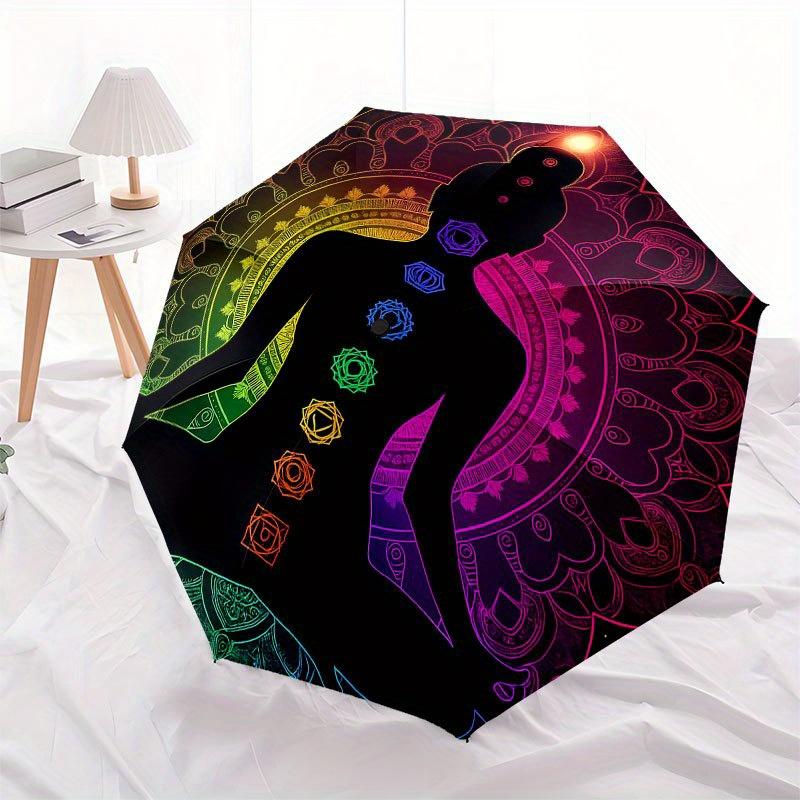 Chakra Meditation Yoga Poster: Vibrant Energy Balance Artwork Umbrella, Cute Umbrella with Cute Design, Portable 3-Fold Compact Umbrella for Men & Wom