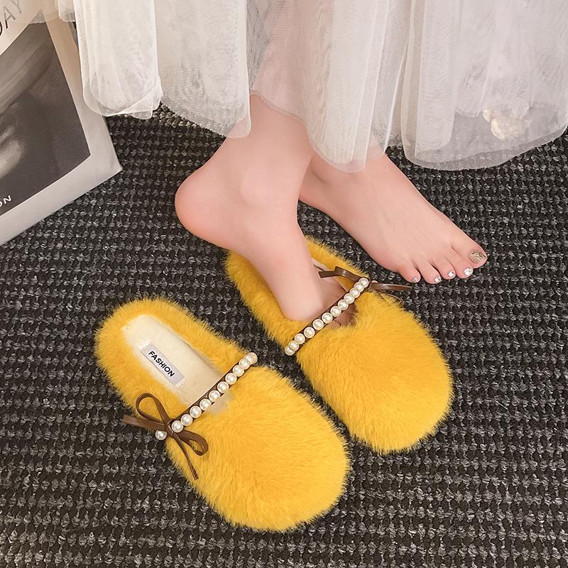 2025 French Large Size Flat Bottom Versatile Bag Head Half Slippers Femininity Slippers Fashion with Skirt Gentle Fluffy Shoes