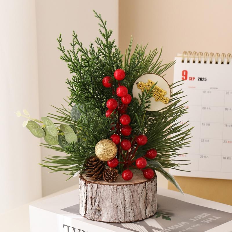 Christmas Tree Desktop Artificial Mini Xmas Tree Decor Red Berry Pinecone Green Home Fireplace Decoration Winter Navidad Gift