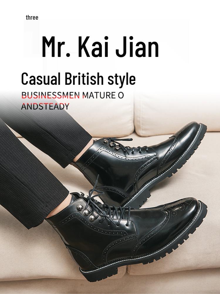 Men's High-Top Lace-Up Leather Boots, Trendy Burnished Style, Large Sizes for Autumn/Winter Outdoor Fashion