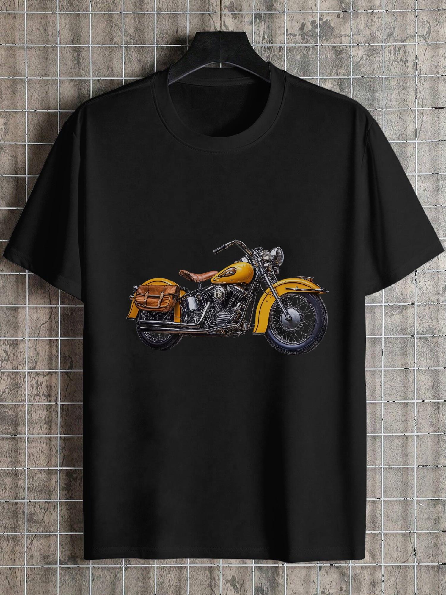 

1pc Vintage Motorcycle Graphic T-shirt - 180g Cotton Crew Neck Short Sleeve Tee with Single-Sided Digital Print XXXL