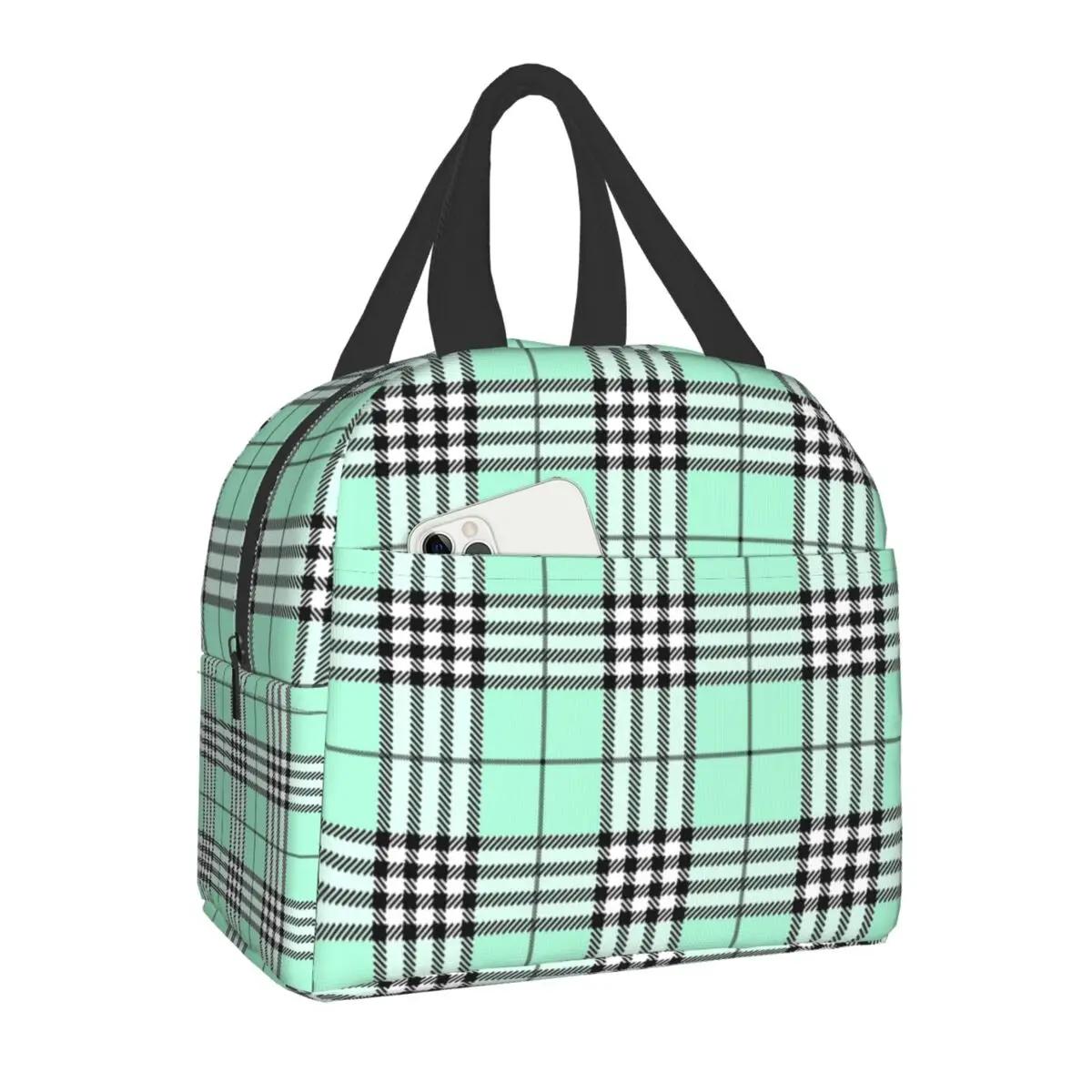 

Роскошная сумка для ланча в шотландскую клетку с геометрическим узором, переносная сумка-холодильник в клетку в клетку, термоизолированная ланч-бокс для еды Fox Kids School 22x20x13CM серебряный