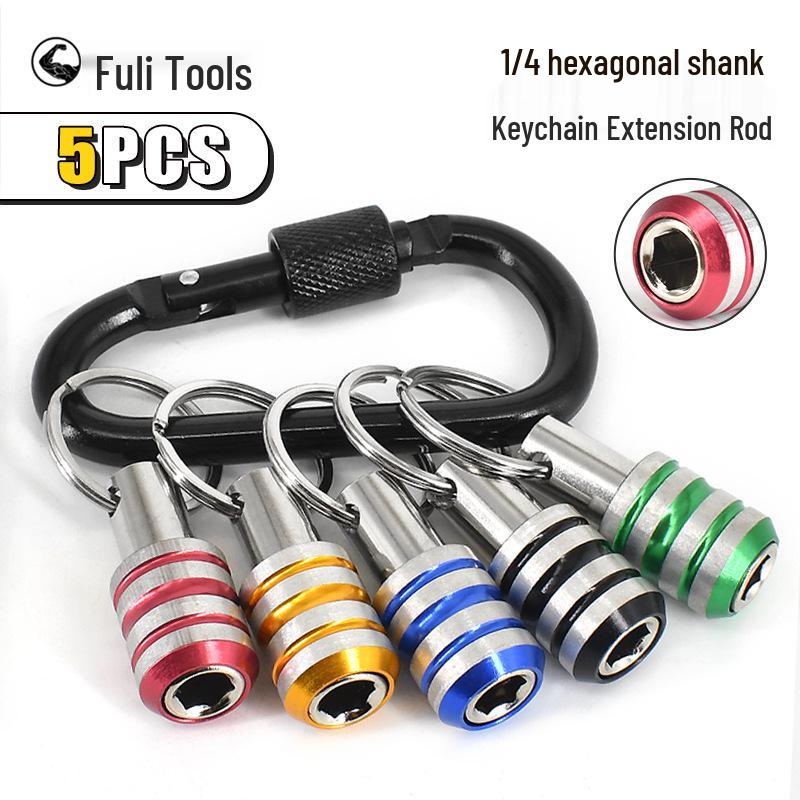 Goldener Drei-Schlitz-Schnellwechsel-Karabiner Schraubendreher-Verlängerung 1/4" Bit Schlüsselanhänger-Set