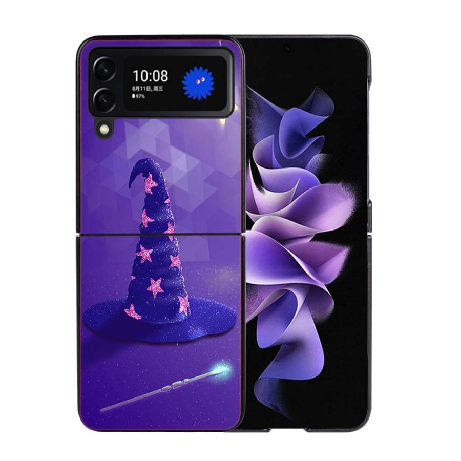 Halloween Wizard Hat Horror Fun Phone Case For Samsung Z Flip 7 6 5G Galaxy Z Flip4 Z Flip5 Z Flip3 Coque Black Hard PC Shell Pr