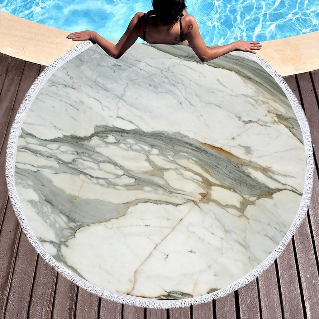 Abstract Marble Round Beach Blanket Microfiber Sand Resistant Beach Throw Towel Absorbent and Quick-drying Pool Towel Picnic Mat