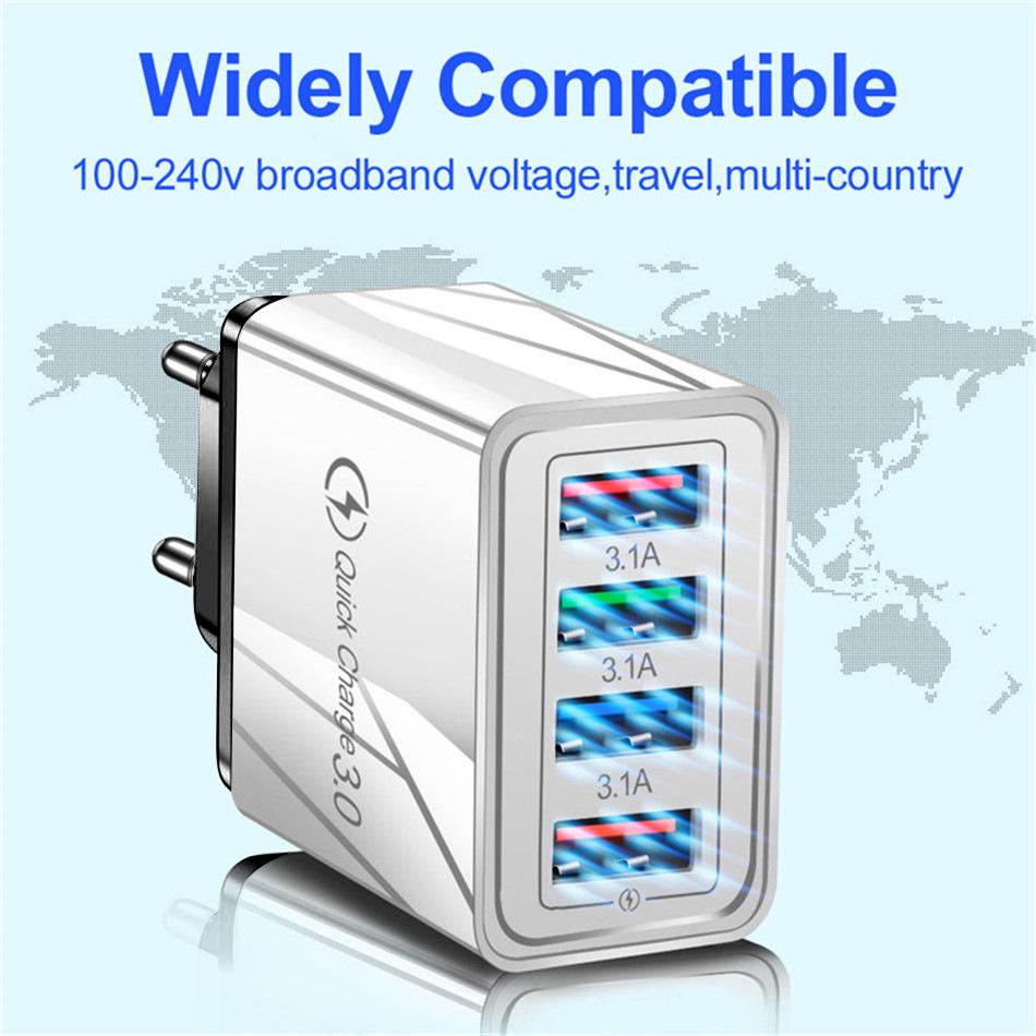 Multinational 4-Port 5V 3A USB Charging Adapter for Mobile Phones