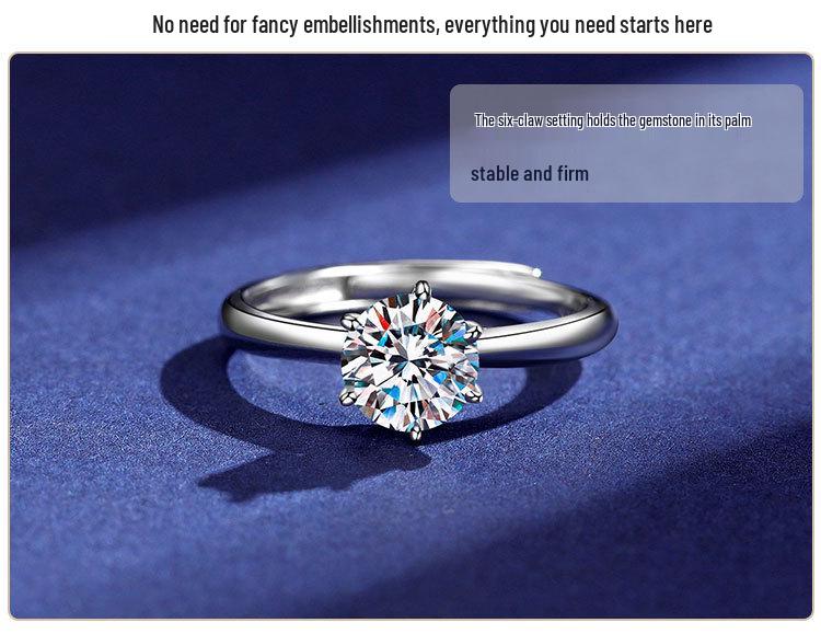 Eleganter S925 Sterling Silber Moissanit Ring für Damen - Ein Karat, Sechs-Krallen-Design, Leichter Luxus Mode, Perfektes Geburtstagsgeschenk