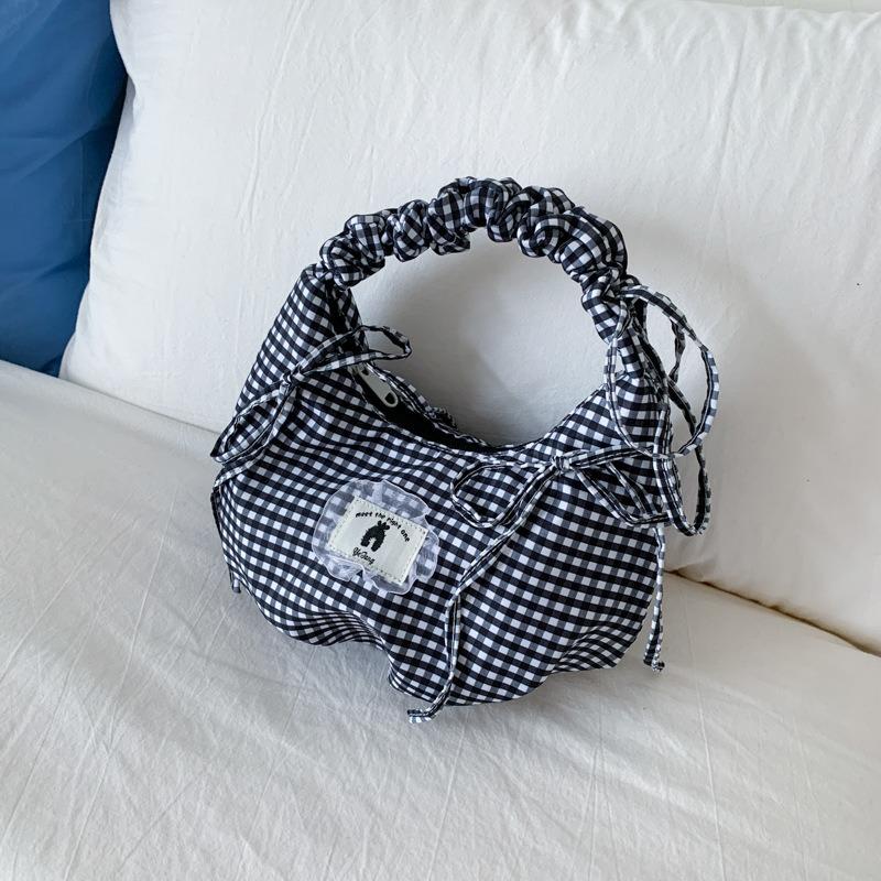 Niche design plaid temperament shoulder armpit bag small fresh plaid fashion bow handbag