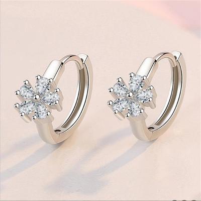 2022 Trendy Zircon Flower Ear Buckle Women Jewelry Temperament Earrings Silver 925 Sterling Hoops Female Birthday Gift