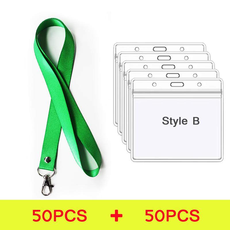 100 Pcs Safety Hanging Neck Strap Lanyard And Card Case ID Name Transparent Badge Holder Anti-Lost Clasp Rope Keychain Landyard
