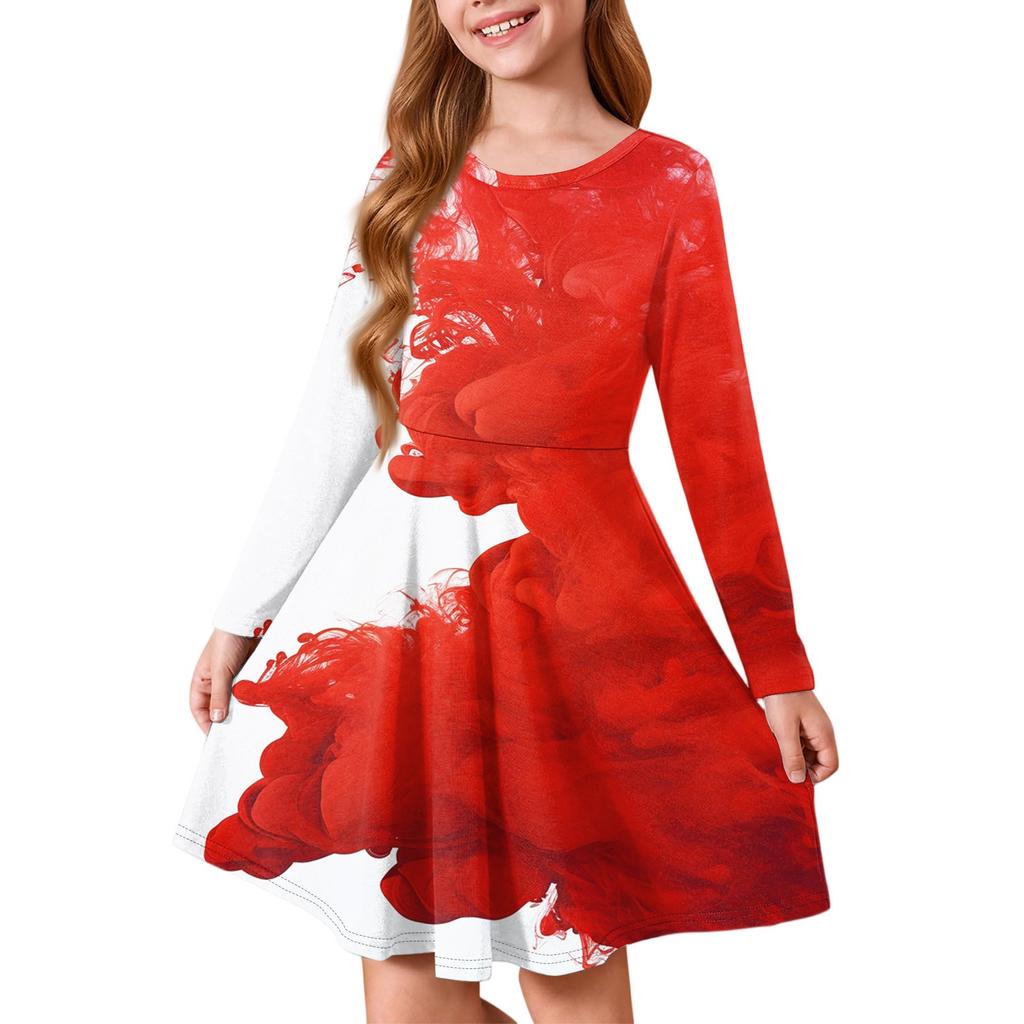 Girls' Summer Princess Dress Halloween Day- Long Sleeve A-Line T-Shirt Dress