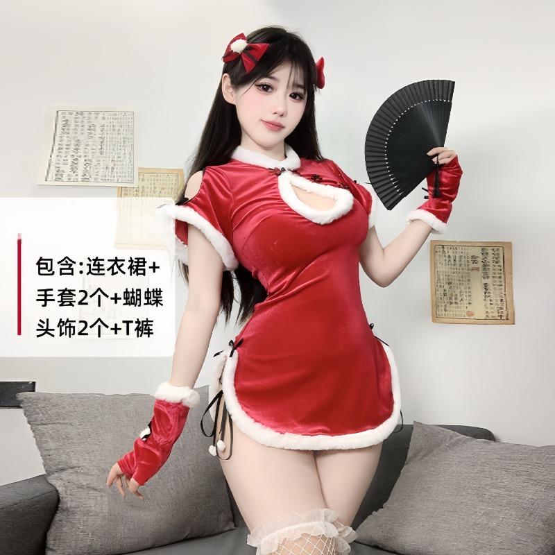 Sexy new year's day christmas uniform sexy lingerie velvet nightdress cosplay new c robe suit