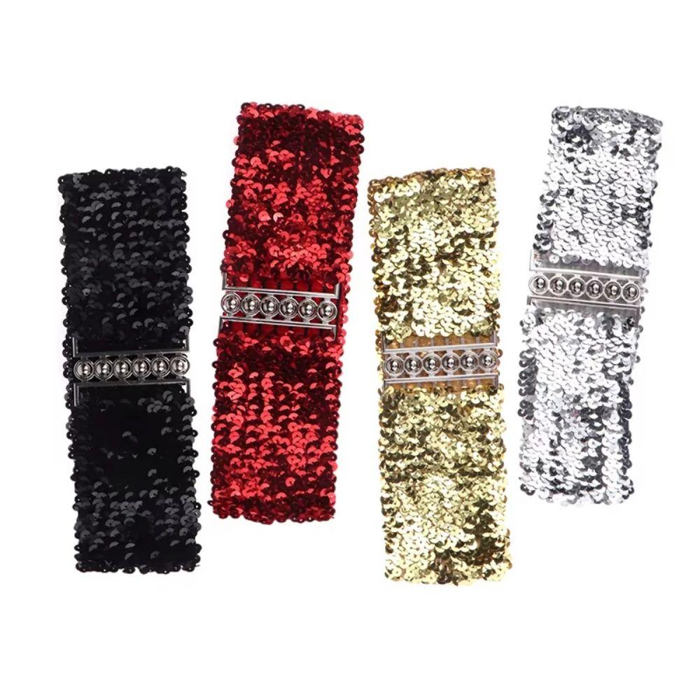 Metal Buckle Sequined Wide Corset Belt Wide Elastic Elastic Waspie Belt Casual Wear