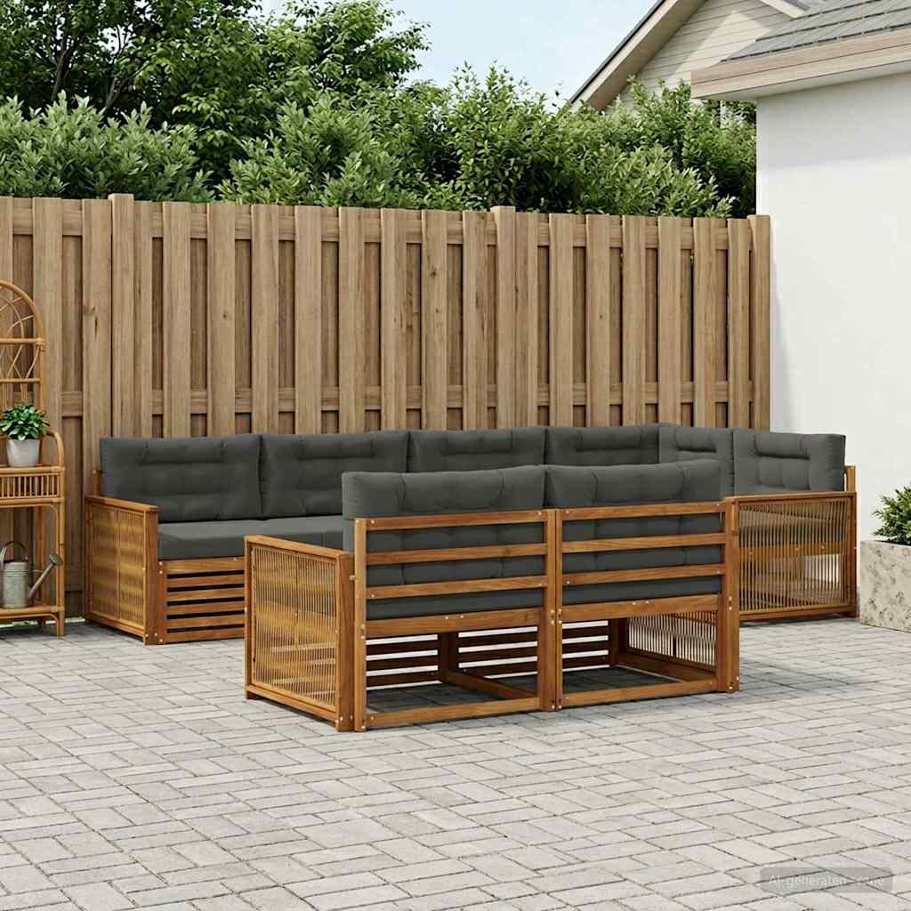 Outdoor Sofa Set with Cushions 7 pcs Natural and Anthracite