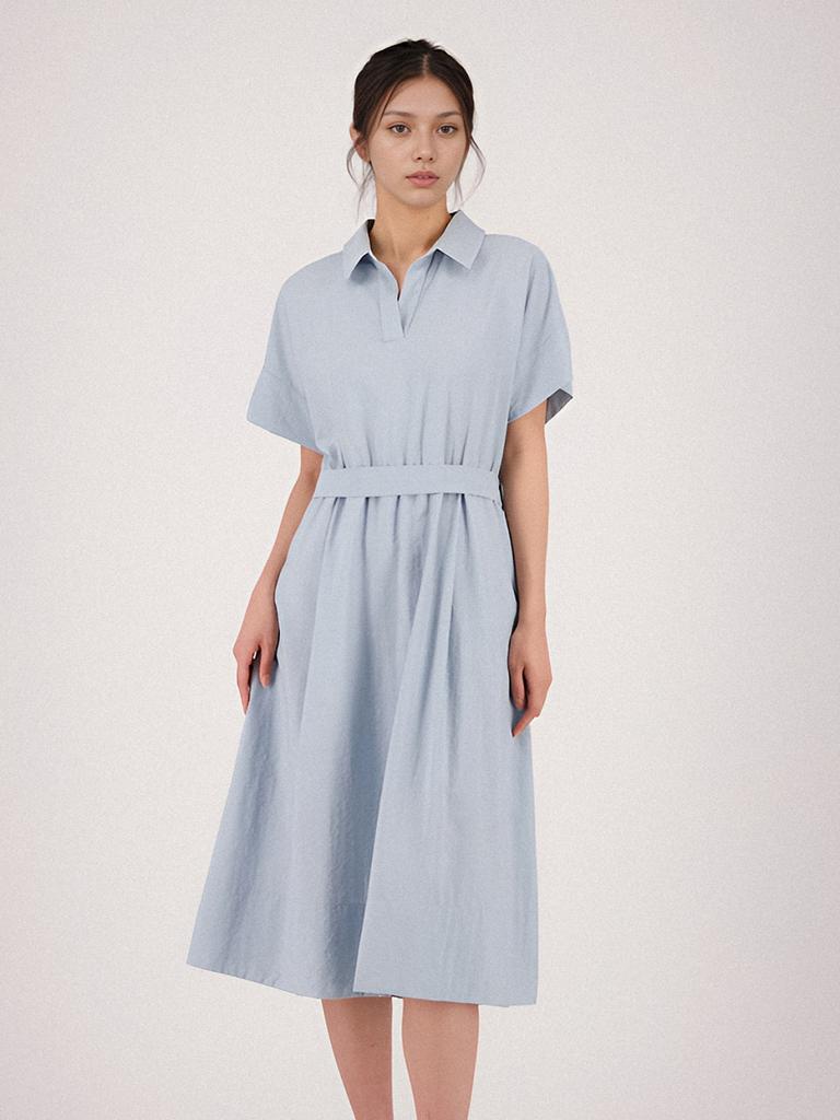 Acud Collar Neck Half Sleeve Dress _Sky