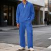 Men's Classic Casual Outdoor Activewear Set | Fleece Solid Color Quarter-Zip Stand-Collar Hoodie & Elastic-Waist Cargo Pants 2-Piece Outfit