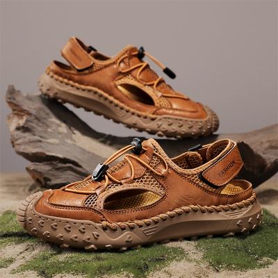 Brown Size 48 Summer Men Sandals Genuine Leather Mens Casual Shoes Outdoor Sandals for Men Beach Shoes Roman Handmade Mesh