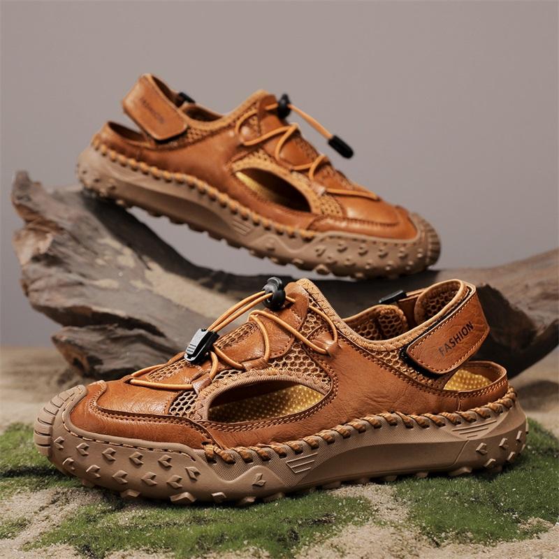 Fashion Brown Size 48 Summer Men Sandals Genuine Leather Mens Casual Shoes Outdoor Sandals for Men Beach Shoes Roman Handmade Mesh