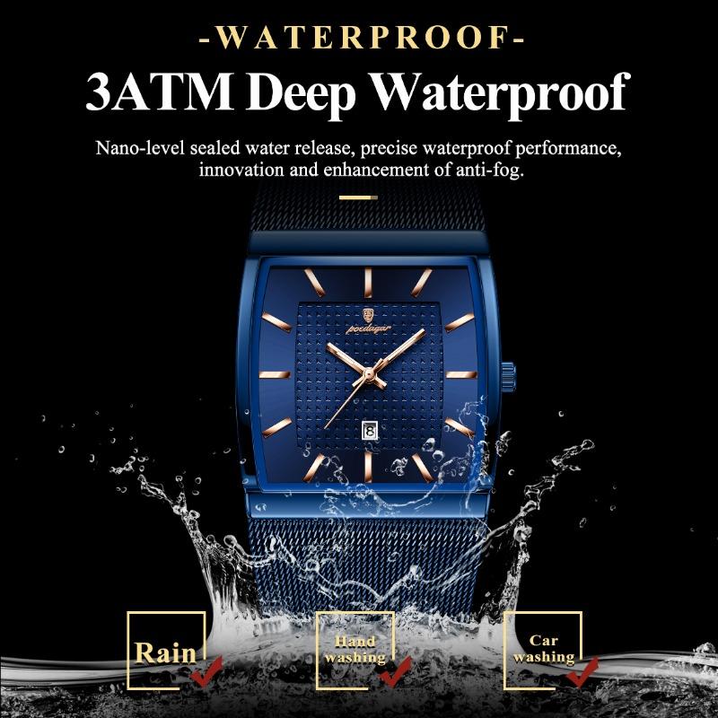 POEDAGAR Luxury Casual Men Clock Stainless Steel Mesh Date Waterproof Luminous Wristwatch Quartz Fashion Watches