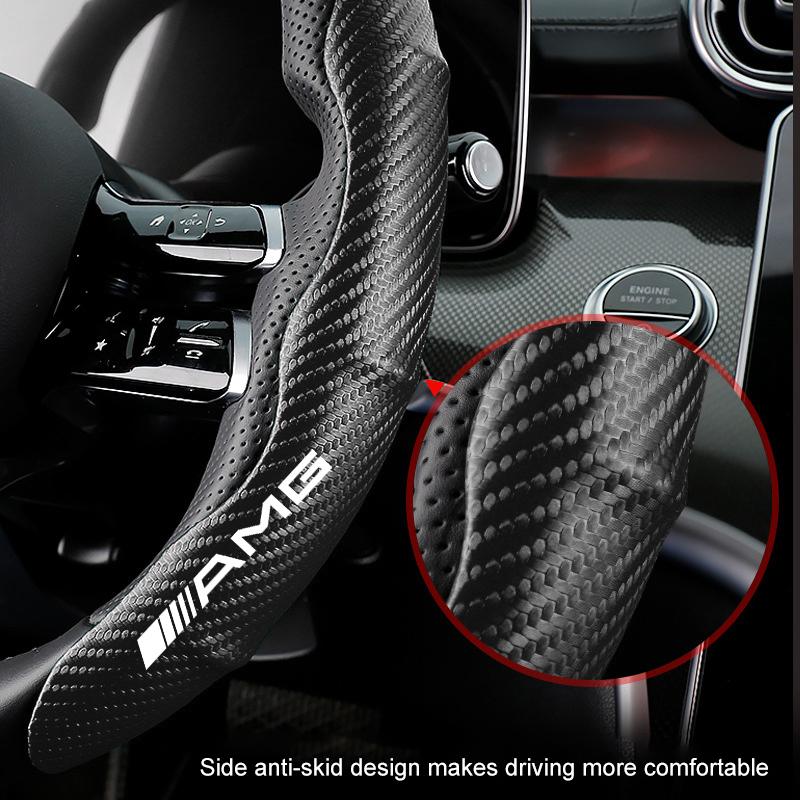 2pcs Carbon Fiber Non-Slip Steering Wheel Cover Car Accessories For Mercedes Benz AMG W212 W205 W246 W177 W176 W213 GLC GLE GLS ML Welcome Projection