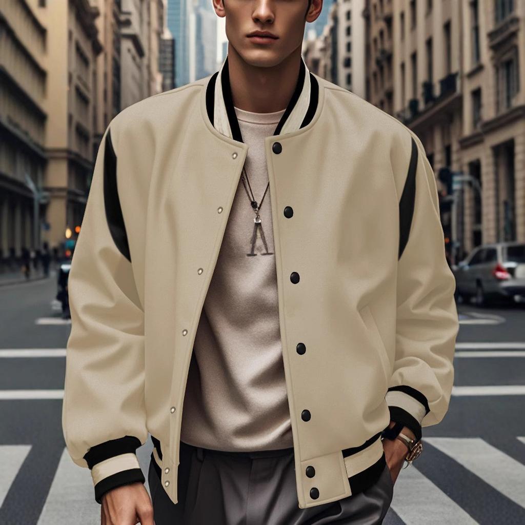 Baseball Uniform Sweatshirt Autumn and Winter Plus Velvet Spliced Single Row Four-button Flight Jacket