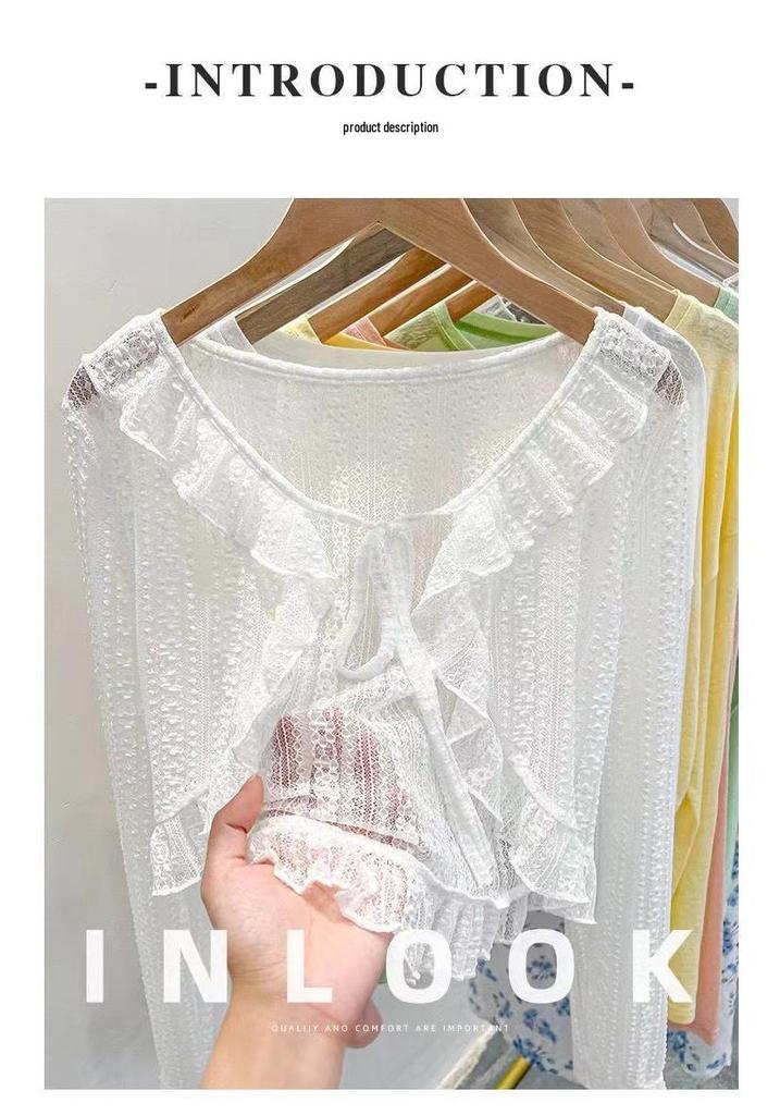 Lace Tie Women's Summer Cardigan - Lightweight Sun Protection Shawl & Airy Short Jacket In Gentle Fairy Style