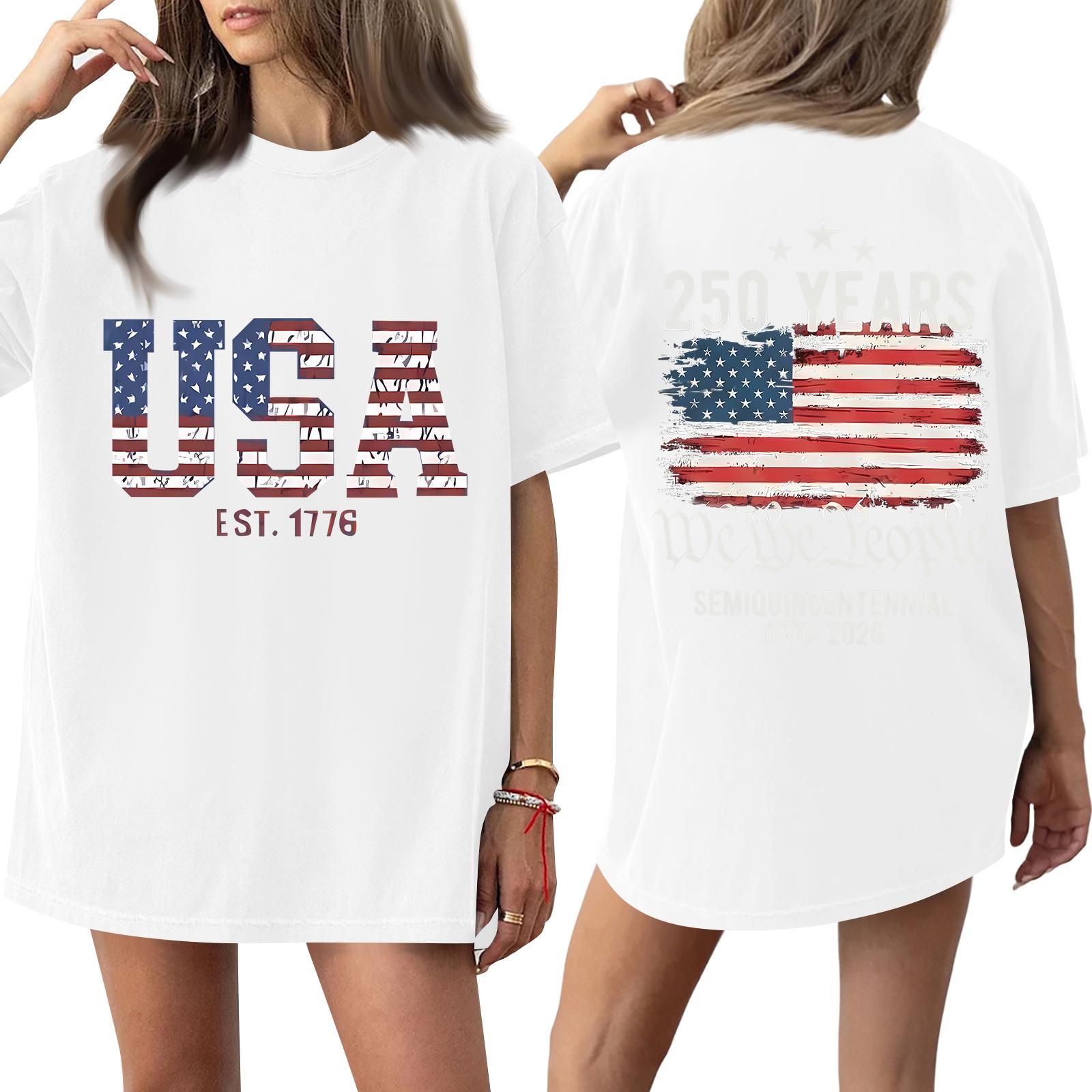 

Women s Fashionable Casual Short-Sleeve Round Neck Printed T-Shirt For The 250th Anniversary Of The Founding Of The United States XL білий