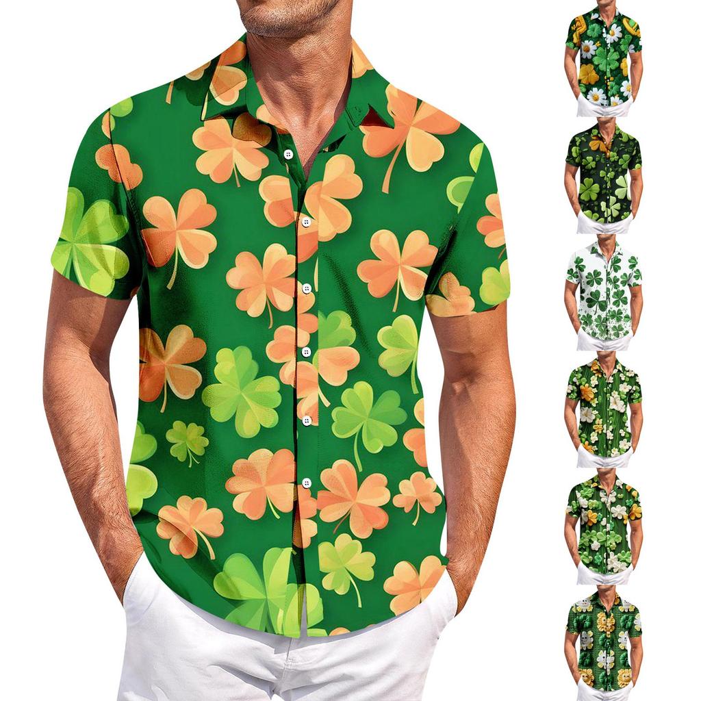 Men's Casual Short-sleeved Shirt Slim Fit Stylish Men's St. Patrick Print