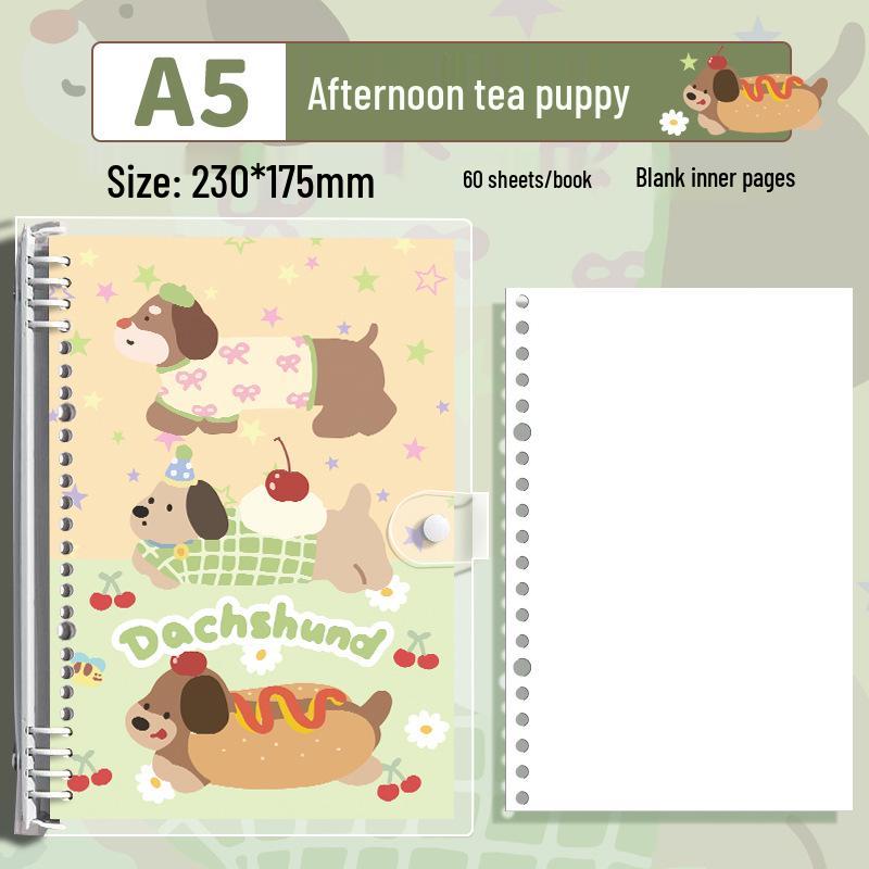 Girly Heart High-Aesthetic PVC Transparent Notebook with Loose-Leaf, Sausage, and Small Animal Designs