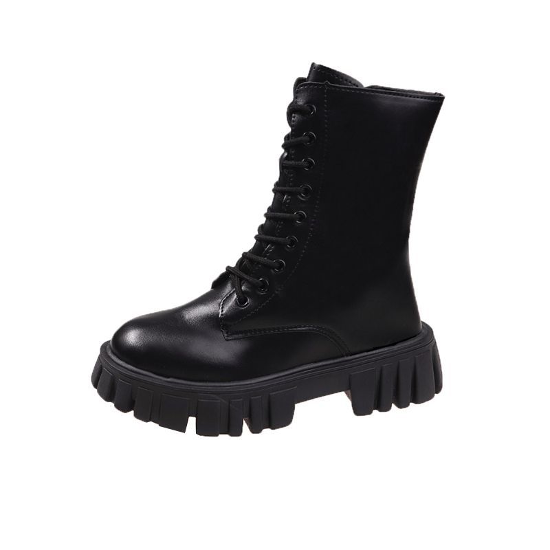 Casual versatile single boots 2025 new large size autumn round head French thick heel solid color women's Martin boots