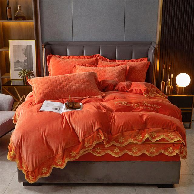 Juego de funda nórdica de terciopelo bordado de lujo, juego de