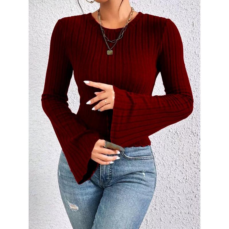 JKASHDK Women's Fashion Casual Spring Autumn Solid Color Print Long Sleeve O-Neck Blouses & Shirts