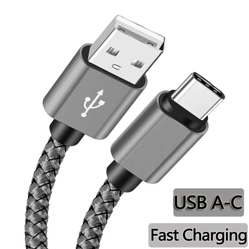 USB Type C Cable 2.4A Fast Charging Nylon Braided Wire Charger Cable For Samsung Huawei Xiaomi Realme Oneplus Android Accessory