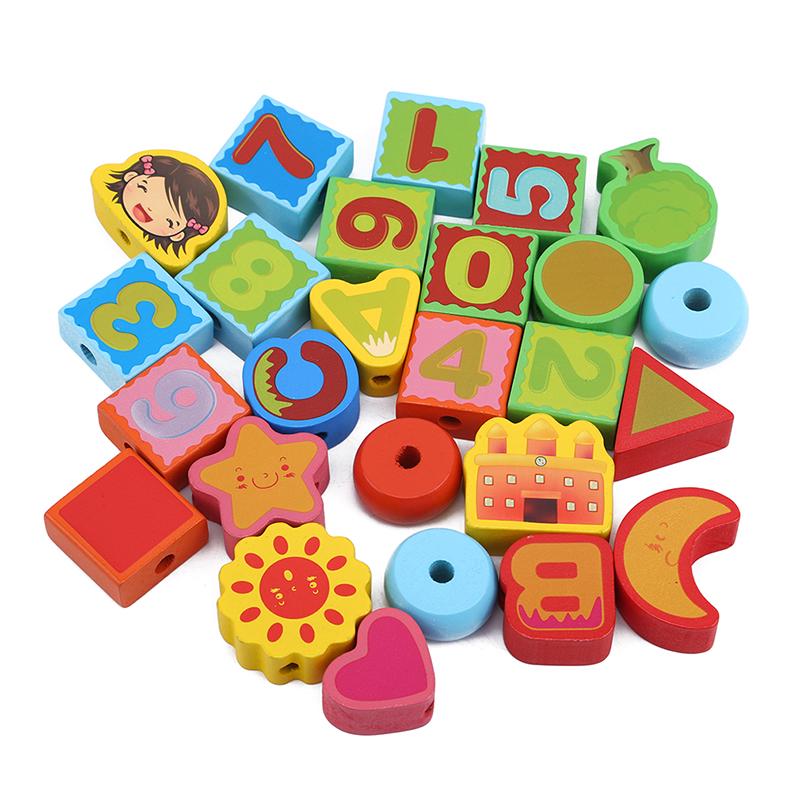 1 Set Baby Wooden Toy String Line Beads City Alphabetic Garden ...