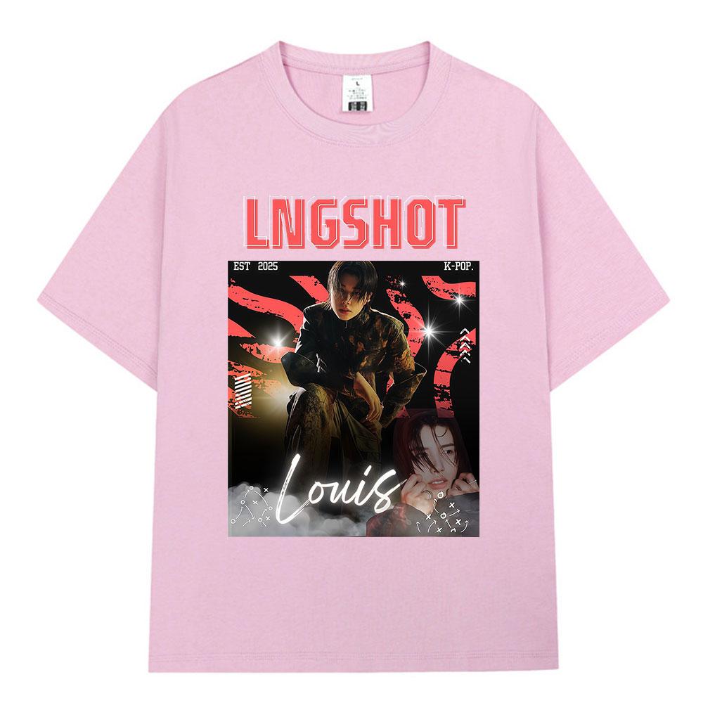 Korean Kpop Hip Hop Group Lngshot LOUIS Graphic Tshirt Unisex Women Clothing Fashion Oversized Short Sleeve Cotton Top Fan Gifts